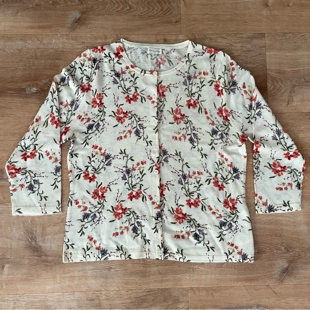 Garnet Hill | Cottagecore Merino Wool Dainty Floral Cardigan NWOT